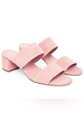 NWOB Mansur Gavriel Double Strap Block Heel Slide Sandals in apricot blush suede